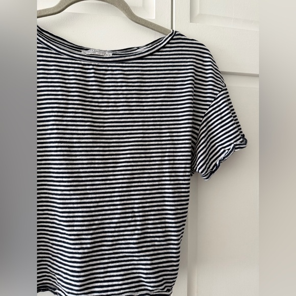 Zara Navy & White Striped Tie Back Crop Top Size S | Open Back Cotton Tee - Picture 3 of 8